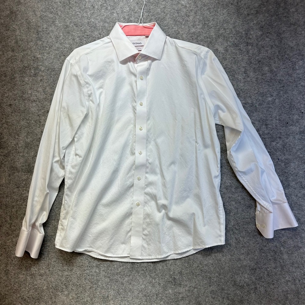 Levinas Button Down Shirt Mens XL White Non-Iron Cotton Contrast Trim